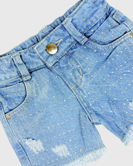 Conjunto 3 Piezas Con Short Denim y Brillos Short