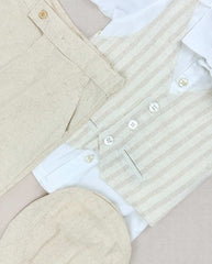 Conjunto Bautizo Chaleco Rayas Beige Diseño