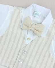 Conjunto Bautizo Chaleco Rayas Beige Detalles