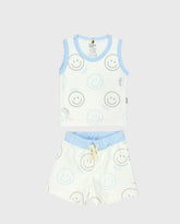 Conjunto Bermuda Cara Feliz Azul