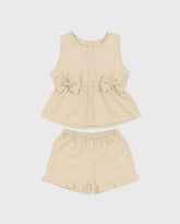 Conjunto Blusón Con Moño y Short Beige