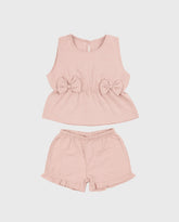 Conjunto Blusón Con Moño y Short Rosa
