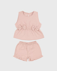 Conjunto Blusón Con Moño y Short Rosa