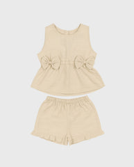 Conjunto Blusón Con Moño y Short Beige