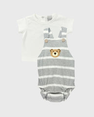 Conjunto Body Bebé Oso Tejido Rayas Gris