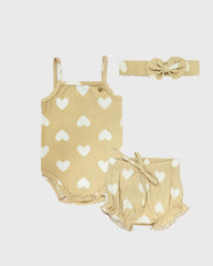 Conjunto Body y Panty Estampado De Corazones Cafe