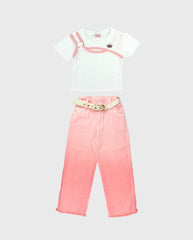 Conjunto De Pantalón y Blusa Con Corona Rosa