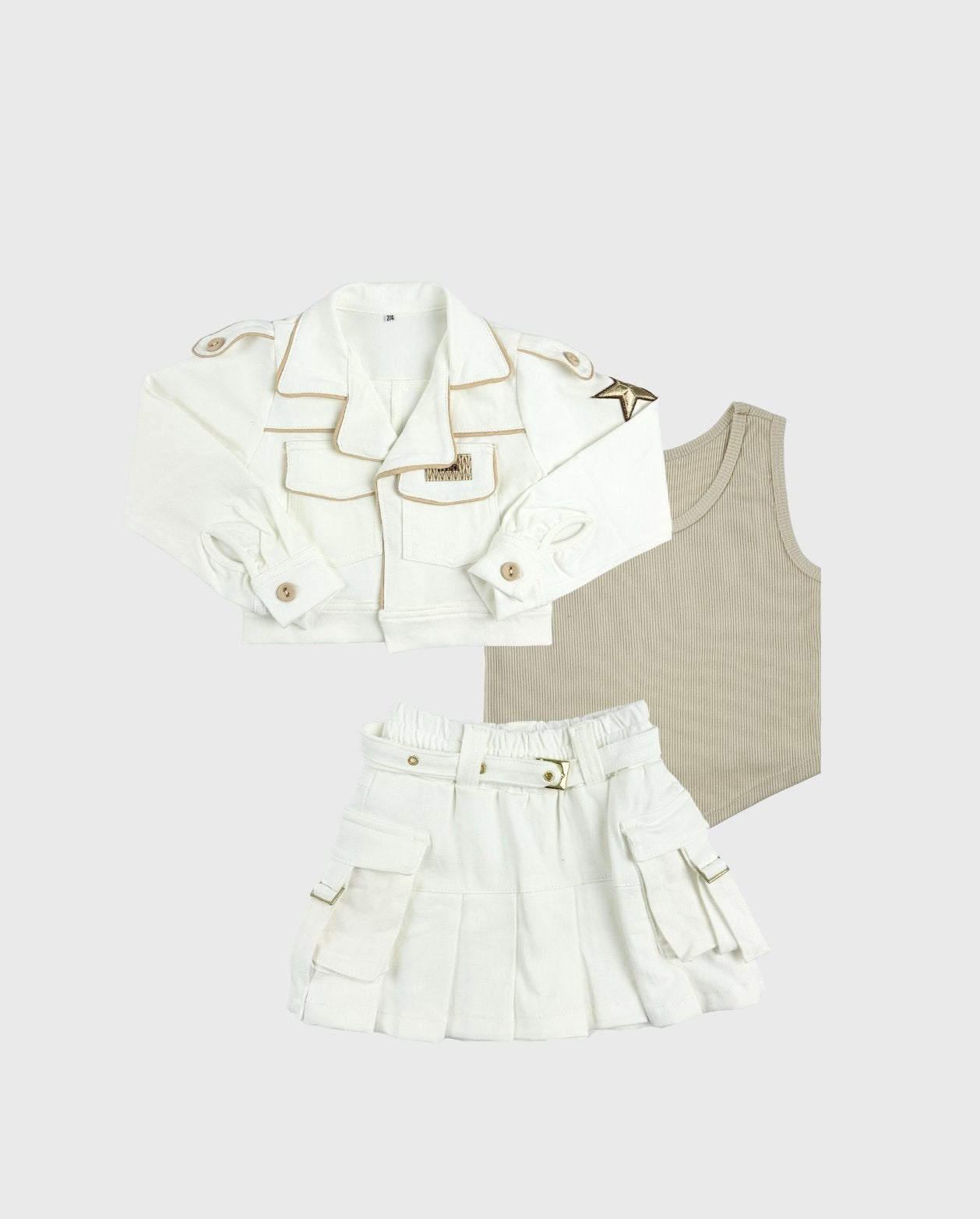 Conjunto Infantil 3 Piezas Falda Prenses Blanco