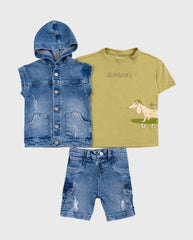 Conjunto 3 Piezas Chaleco Denim Dog Verde