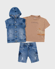 Conjunto 3 Piezas Chaleco Denim Dog Cafe