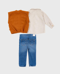 Conjunto 3 Piezas Chaleco Pana Beige Detalles Diseño