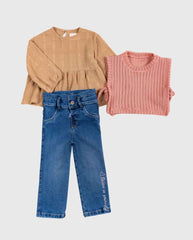 Conjunto 3 Piezas Chaleco Tejido Cafe