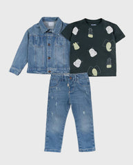 Conjunto 3 Piezas Chaqueta Denim Animales Niños