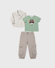 Conjunto 3 Piezas Con Pantalón De Raya verde