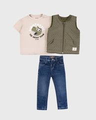 Conjunto 3 Piezas Dinosaurio Chaleco Verde