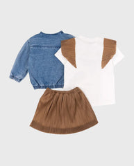 Conjunto 3 Piezas Falda Plisada Corazon Cafe