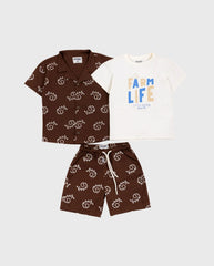 Conjunto Bermuda Estampado Elefante Cafe