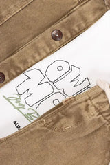 Conjunto Bermuda y Chaleco Denim Camel detalle