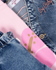 Conjunto Chaleco Denim Flores Niñas Rosa