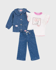 Conjunto Denim Estampado Corazones Blanco