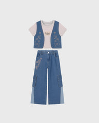 Conjunto Denim Pantalón y Chaleco Bordado diseño