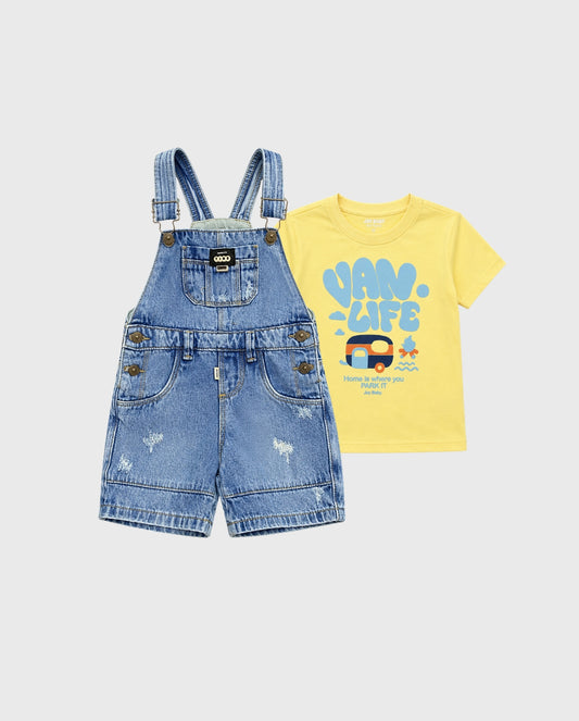 Conjunto Overol Corto Denim Life amarillo