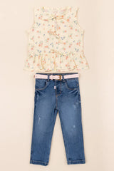 Conjunto Pantalón Estampado Flowers amarillo