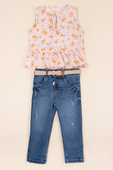 Conjunto Pantalón Estampado Flowers rosa