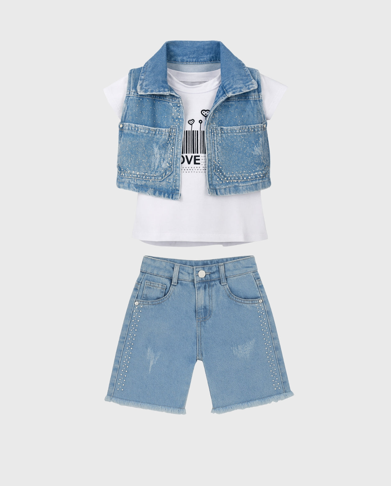 Conjunto Short Largo y Chaleco Brillos