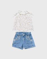 Conjunto Short y Blusa Bordado blanco