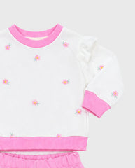 Conjunto Sudadera Bordado Flor Rosa detalle