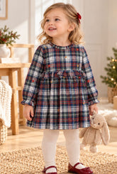 Vestido Cuadros Azul Rojo Flores Boboli