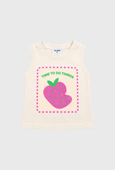 Conjunto 3 Piezas Falda Short Denim Fresa Blanco Blusa