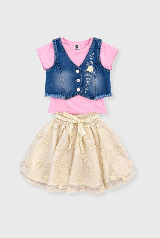 Conjunto Falda Flores Bordado