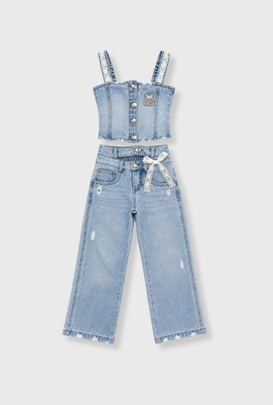 Conjunto Pantalón Botones Denim Claro