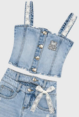 Conjunto Pantalón Botones Denim Claro detalle
