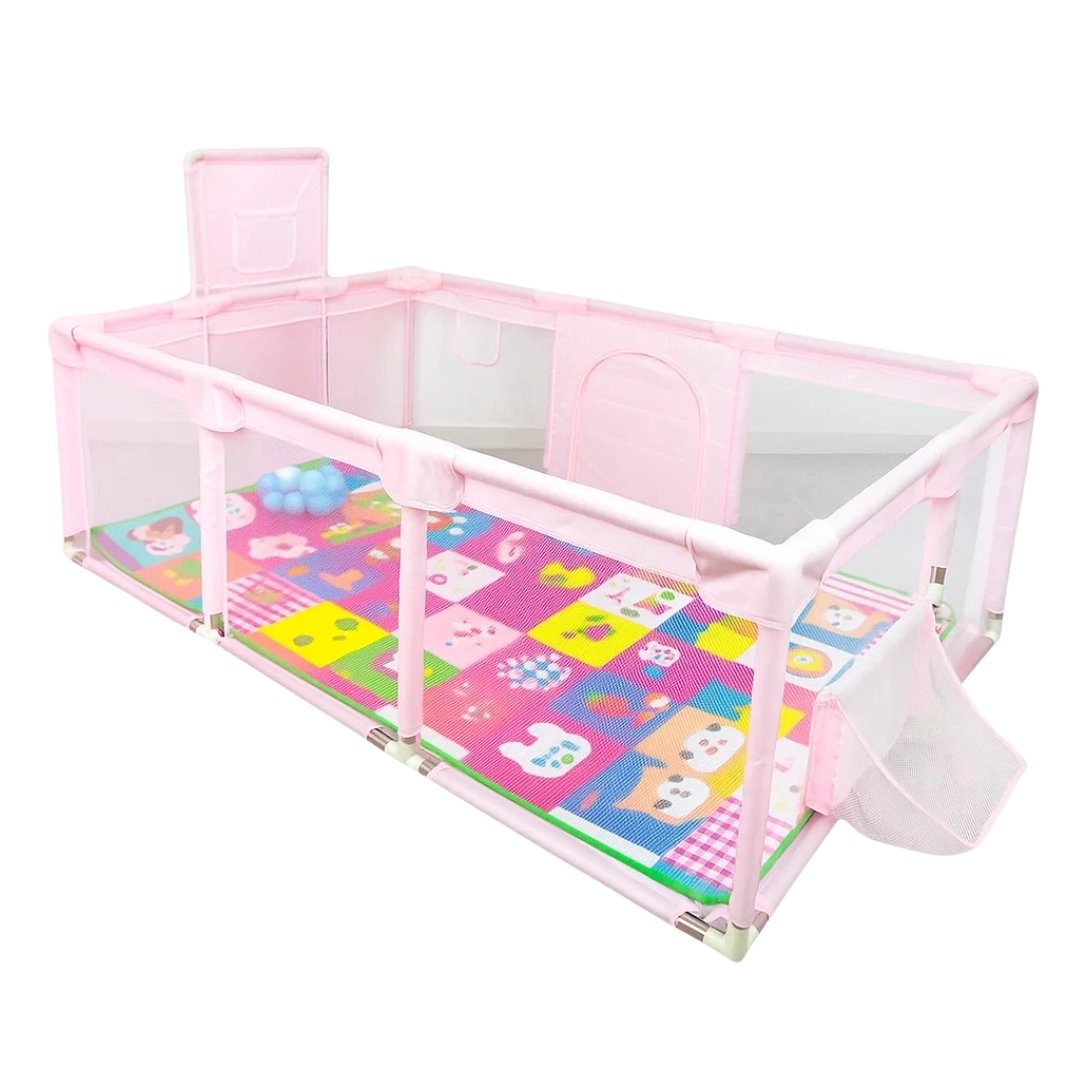 Corral de Juegos Con Tapete Rosa