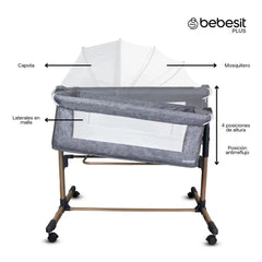 Cuna Colecho Side by Side Golden Gris Bebesit