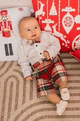 Conjunto Bermuda con Corbatín Cuadros Rojo Abel & Lula