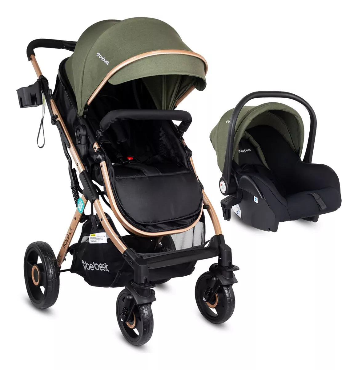Coche Moisés Con Porta Bebé Gold LX Verde Bebesit