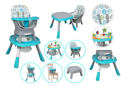 Silla comedor Azul Yae para bebé multifuncional 12 en 1, bandeja desmontable, cinturón de seguridad en 5 puntos, con juguetes didácticos, giro 360° de la silla - Priori