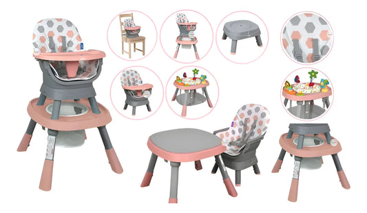 Silla comedor Rosa Yae para bebé multifuncional 12 en 1, bandeja desmontable, cinturón de seguridad en 5 puntos, con juguetes didácticos, giro 360° de la silla - Priori