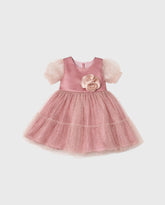 Vestido Tul Glitter Flor Detalle