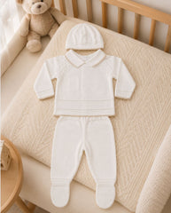 Set Primer Dia Tricot Cuello Detalle Punto Crudo