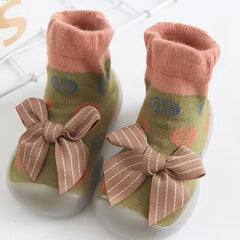 Medias Con Suela Moño Puntos verde