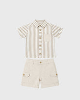 Conjunto Bermuda Rayas Bolsilo Beige