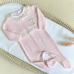 Enterizo Tricot Detalle Bordado Rosa