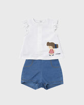 Conjunto Short Denim Muñeca Blanco Mayoral