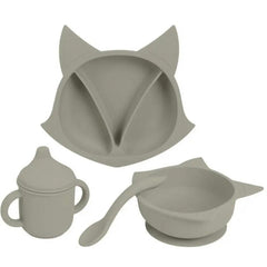 Set 5 Piezas Vajilla Y Babero En Silicona Zorrito Piezas