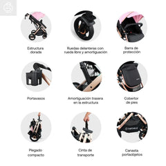 Coche Moises Gold LX Rosa Bebesit Detalles